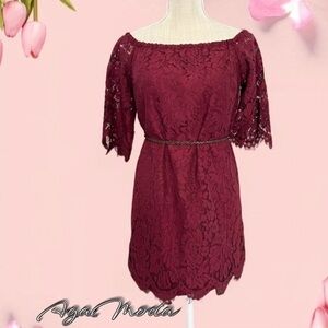 Do+be Lace Overlay Mini Burgundy Dress